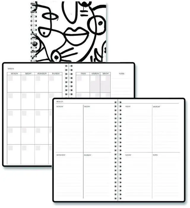 Main image of Recycled Non-Dated Monthly/Weekly Planner Abstract Faces Black/White Cover Undated 212141