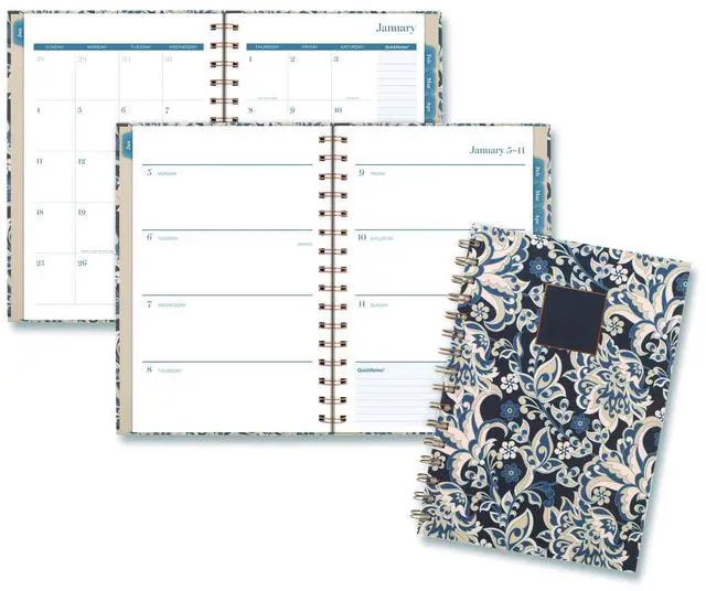 Main image of Elizabeth Weekly/Monthly Planner 8.5 x 5.5 Floral Artwork Blue Cover 12-Month Jan-Dec: 2026 1763200