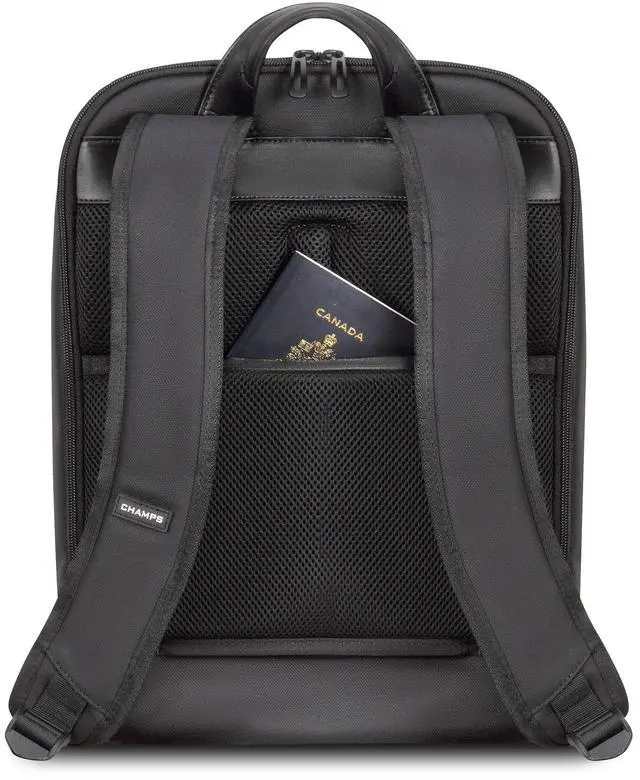Alt view image 10 of 14 - Champs Onyx Carrying Case (Backpack) for 11" to 15.6" Water Bottle, Notebook, Tablet, Glasses, Travel - Black - Water Resistant - Nylon Body - Shoulder Strap, Trolley Strap, Handle - 5.7