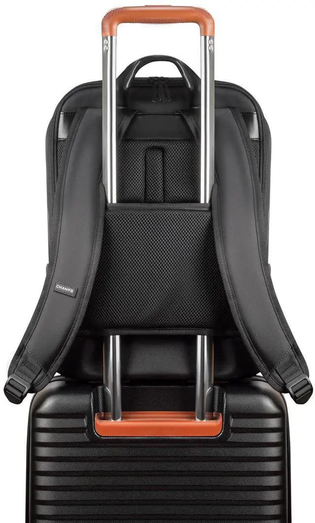 Alt view image 13 of 14 - Champs Onyx Carrying Case (Backpack) for 11" to 15.6" Water Bottle, Notebook, Tablet, Glasses, Travel - Black - Water Resistant - Nylon Body - Shoulder Strap, Trolley Strap, Handle - 5.7