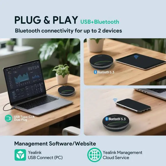 Alt view image 5 of 7 - Yealink SP92 Conference Speaker and Microphone with Al Noise Cancellation, 20H Call Time, 13ft Pick-up, 360? Omni Mic 50mm Full-Duplex Speaker, Bluetooth 5.3/USB Speakerphone for Teams