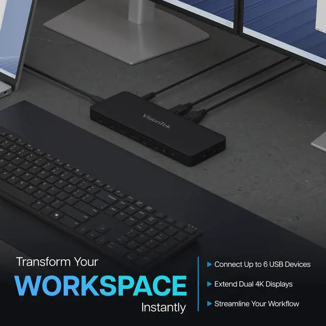 Alt view image 11 of 14 - VisionTek VT4600DL Universal Dual 4K Docking Station 100W Charging (USB-A, USB-C) - for Notebook, Laptop, Desktop, Monitor, Mobile Device - Charging Capability - 100 W - USB Type C, USB Type A - 2 Dis