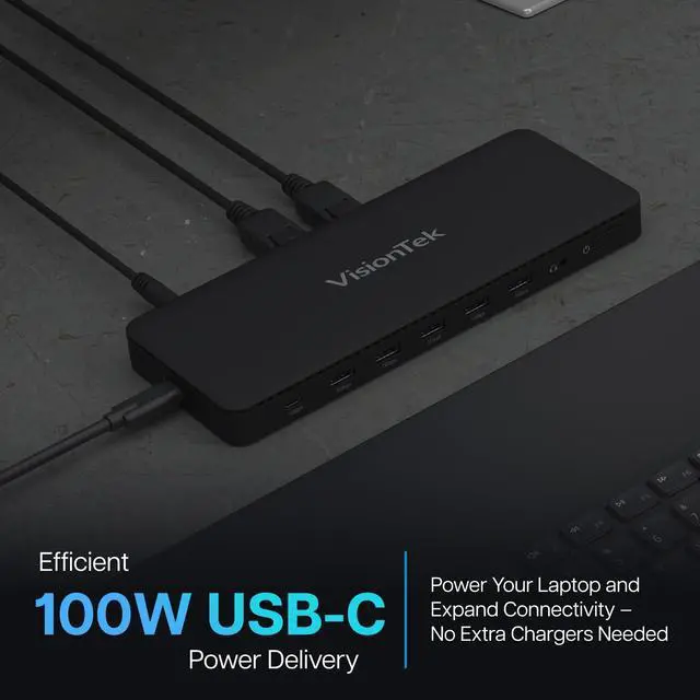 Alt view image 13 of 14 - VisionTek VT4600DL Universal Dual 4K Docking Station 100W Charging (USB-A, USB-C) - for Notebook, Laptop, Desktop, Monitor, Mobile Device - Charging Capability - 100 W - USB Type C, USB Type A - 2 Dis