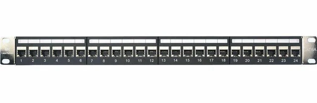 Main image of Cable Matters 1U 19-Inch 24-Port 10Gbps Cat6A Ethernet Patch Panel with Inline Keystone and Cable Management Bar, Rackmount or Wall Mount RJ45 Patch Panel
