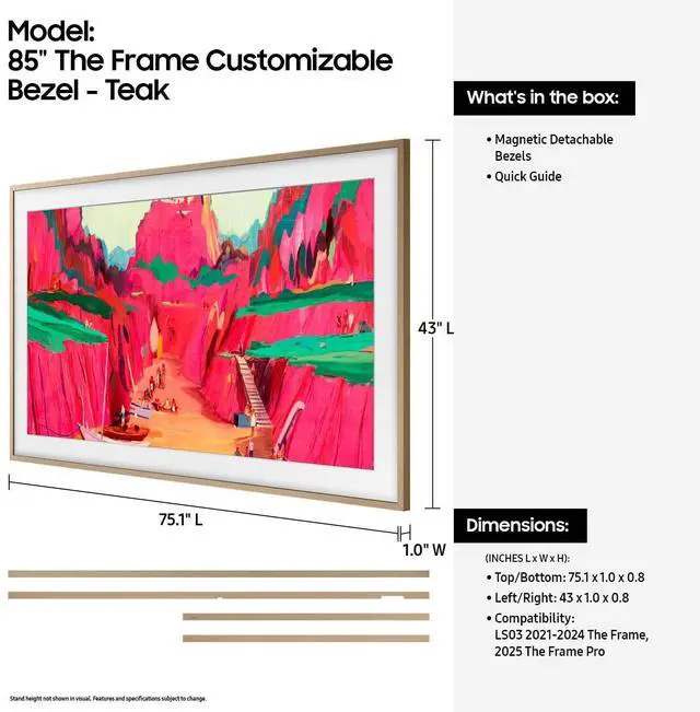 Alt view image 13 of 18 - SAMSUNG 85 The Frame Customizable Bezel (2025 Model), Magnetic, Quick and Easy Installation, VG-SCFF85TKBZA, Modern Teak