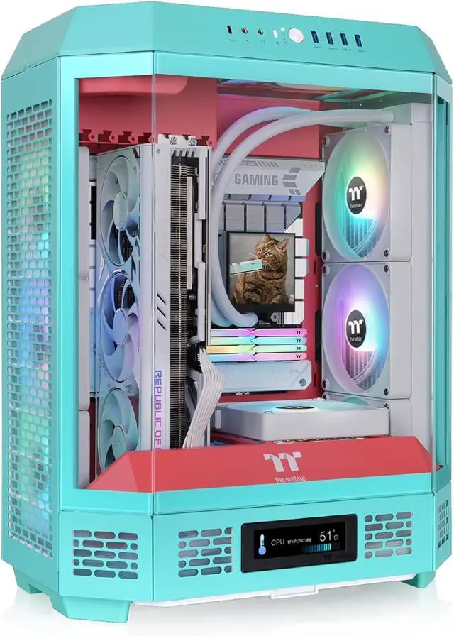 Alt view image 9 of 11 - Thermaltake Tower 600 Mid Tower; 2x140mm CT Fans Included; 420mm Radiator Support; 400mm GPU Clearance; Hidden Connector Support; Rotatable PCIe Slots; Mint Strawberry; CA-1Z1-00MLWN-00