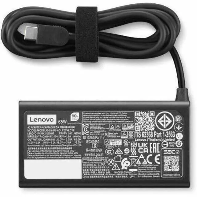 Alt view image 7 of 7 - Lenovo 65W Standard USB-C AC Adapter Gen 2 - 65 W - 3.28 ft Cable - 120 V AC, 230 V AC Input - Black Box