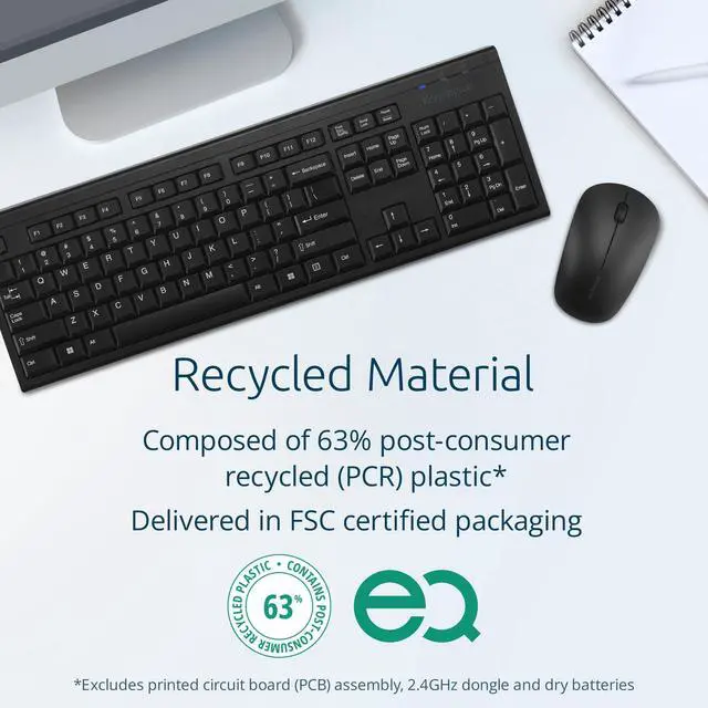 Alt view image 9 of 11 - Kensington KM150 EQ Wireless Desktop Set - USB Type A Membrane Wireless RF 2.40 GHz Keyboard - USB Type A Wireless RF Mouse - 1200 dpi - 3 Button - Symmetrical - Compatible with PC, Mac