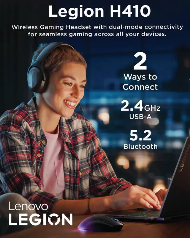 Alt view image 2 of 6 - Lenovo Legion H410 Wireless Gaming Headset GXD1R61983