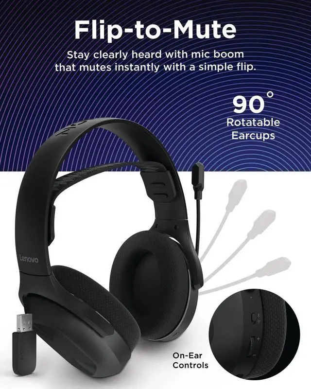 Alt view image 5 of 6 - Lenovo Legion H410 Wireless Gaming Headset GXD1R61983