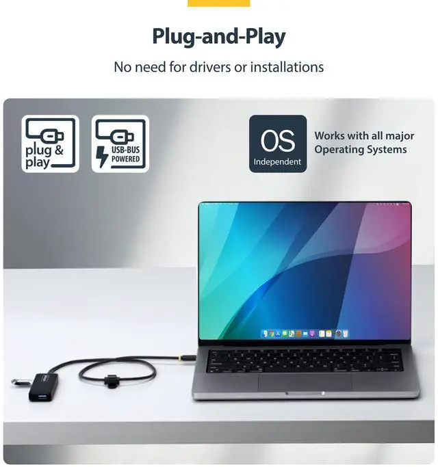 Alt view image 5 of 7 - StarTech 4-Port USB-C Hub, 5Gbps, Bus Powered, USB-C to 4X USB-A Mini Hub, Extra Long 2ft/61cm Host Cable