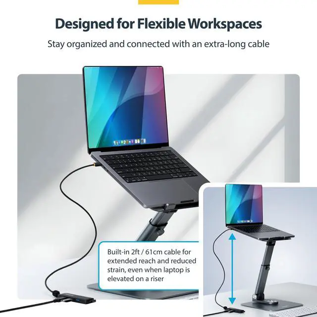 Alt view image 7 of 7 - StarTech 4-Port USB-C Hub, 5Gbps, Bus Powered, USB-C to 4X USB-A Mini Hub, Extra Long 2ft/61cm Host Cable