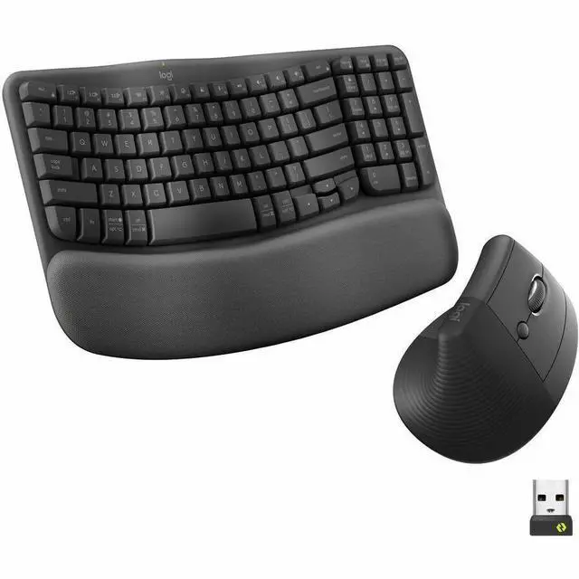 Main image of Logitech Wave Keys & Lift Vertical Mouse Ergonomic Wireless Keyboard and Mouse Combo with Cushioned Palm Rest Graphite 920013610