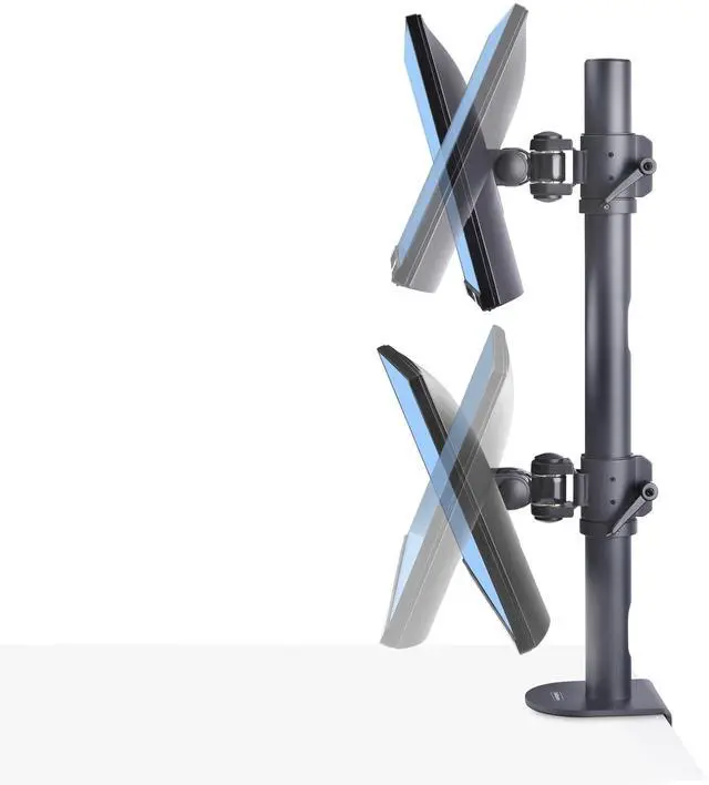 Alt view image 7 of 11 - StarTech Desk Mount For 2x Vertically Stacked Monitors, Dual 49, Total 70lb (32kg), C-Clamp, Quick-Release VESA System, Widescreen 16:9/Ultrawide 32:9, TAA - H2MPV-MONITOR-MOUNT