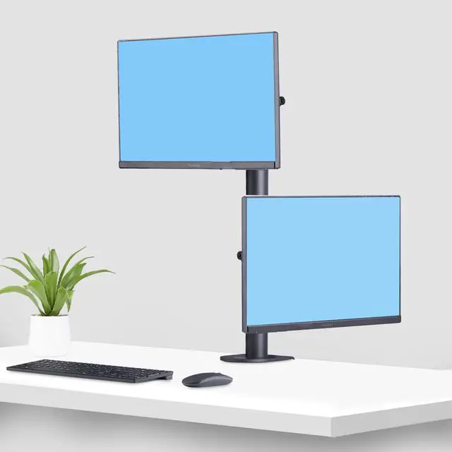Alt view image 10 of 11 - StarTech Desk Mount For 2x Vertically Stacked Monitors, Dual 49, Total 70lb (32kg), C-Clamp, Quick-Release VESA System, Widescreen 16:9/Ultrawide 32:9, TAA - H2MPV-MONITOR-MOUNT