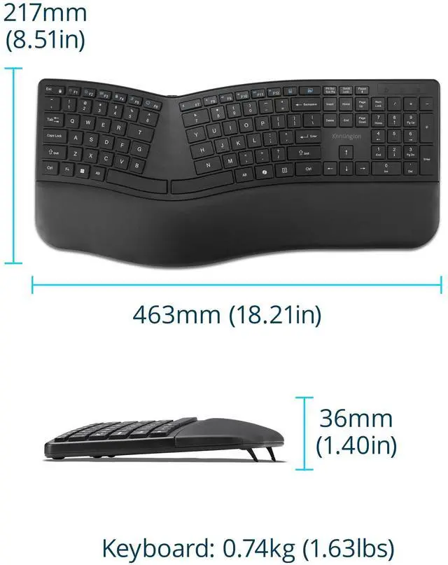 Alt view image 13 of 15 - Kensington Pro Fit Ergo KB680 EQ Rechargeable Keyboard - Wireless Connectivity - Bluetooth/RF - 5.4 - 2.40 GHz - USB Type A Interface - CoPilot Hot Key(s) - Windows, Mac OS - PC, Mac - Black
