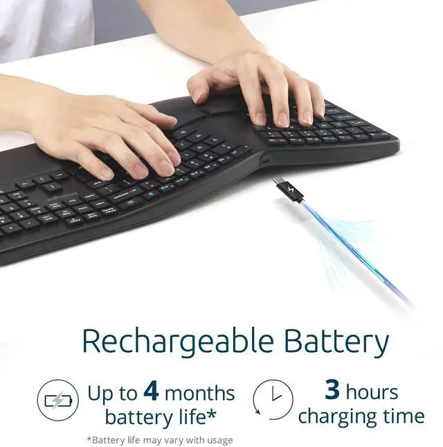 Alt view image 15 of 15 - Kensington Pro Fit Ergo KB680 EQ Rechargeable Keyboard - Wireless Connectivity - Bluetooth/RF - 5.4 - 2.40 GHz - USB Type A Interface - CoPilot Hot Key(s) - Windows, Mac OS - PC, Mac - Black