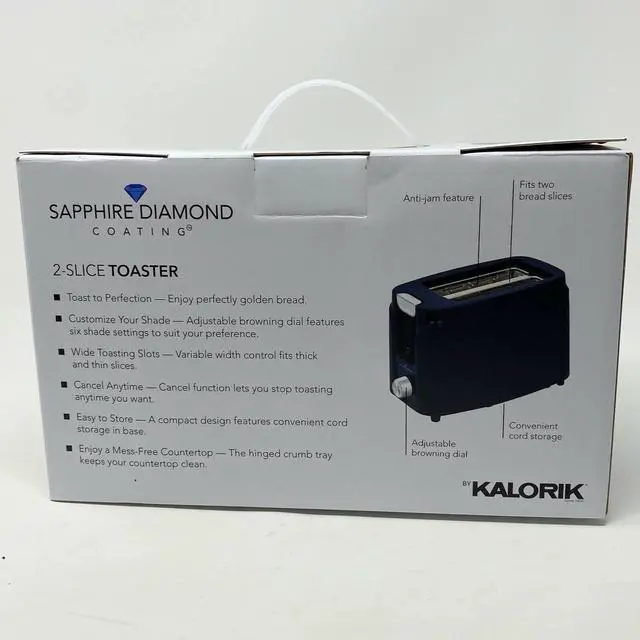 Alt view image 4 of 4 - Kalorik Deluxe Sapphire Diamond Coated Non-Stick 2 Slice Toaster - Black