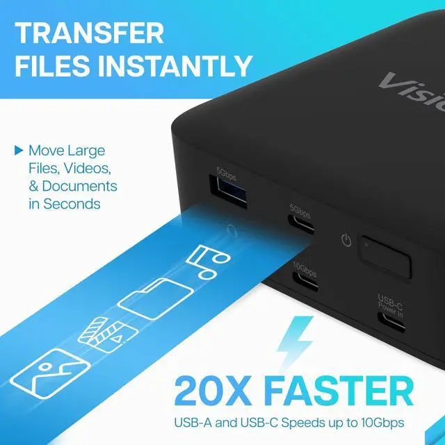 Alt view image 11 of 15 - VisionTek VT1200DL Docking Station - for Notebook, Laptop, Desktop - Power Passthrough - USB Type A, USB Type C - 2 Displays Supported - 4K, 4K @ 60Hz, 4K UHD - 3840 x 2160 - 5 x USB Ports - 3 x USB T