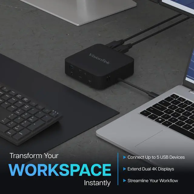 Alt view image 12 of 15 - VisionTek VT1200DL Docking Station - for Notebook, Laptop, Desktop - Power Passthrough - USB Type A, USB Type C - 2 Displays Supported - 4K, 4K @ 60Hz, 4K UHD - 3840 x 2160 - 5 x USB Ports - 3 x USB T
