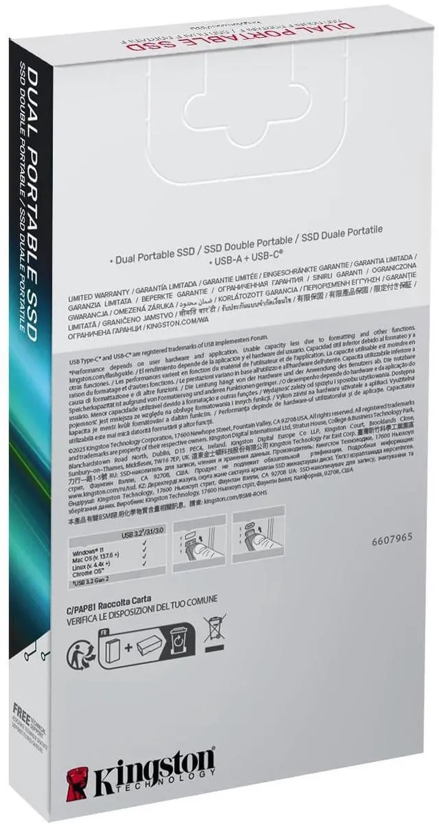 Alt view image 13 of 14 - Kingston 512GB Dual USB-A/C Portable SSD, Up to 1050MB/s, USB 3.2 Gen 2 SPSD/512GB