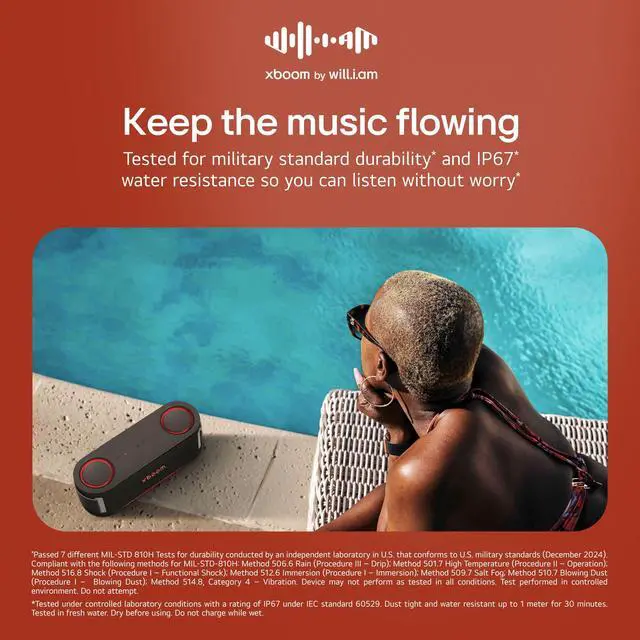 Alt view image 4 of 7 - LG xboom Bounce by will.i.am, Portable Bluetooth Speaker for Sports and Athletes, up to 30 Hours of Playback, IP67 Dust and Water Resistant. Perfect for Basketball