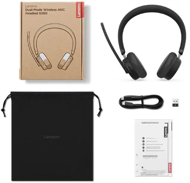 Alt view image 2 of 2 - Lenovo Dual-Mode Wireless ANC Headset 6550 (USB-A, Teams) - 4XD1S19777, Black