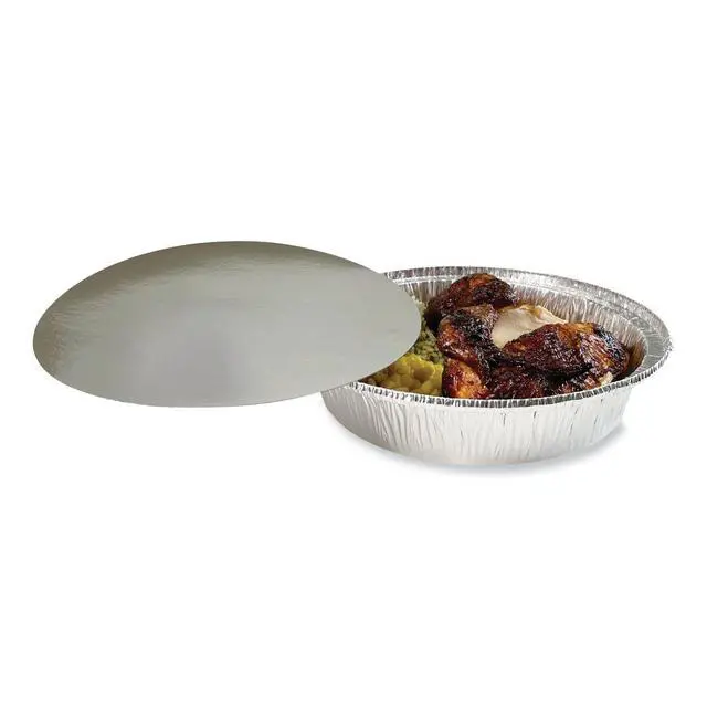 Alt view image 4 of 4 - Round Aluminum To-Go Container Lids Flat Lid 9" Diameter Silver Paper 500/Carton BWKROUND9FLID