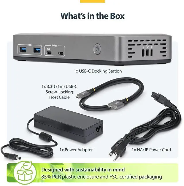 Alt view image 6 of 7 - StarTech Dual-Monitor USB-C Docking Station DisplayPort 4K 60Hz 100W Laptop Charging 1GbE Driverless Multi-Monitor Dock 201NUSBCDOCK