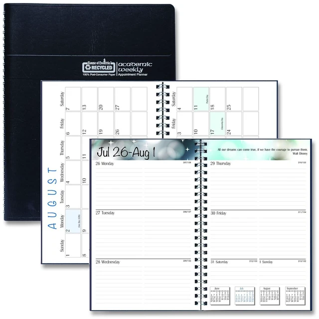 Main image of Recycled Academic Weekly/Monthly Appointment Planner 8 x 5 Black Cover 13-Month: Aug 2025 to Aug 2026 27502