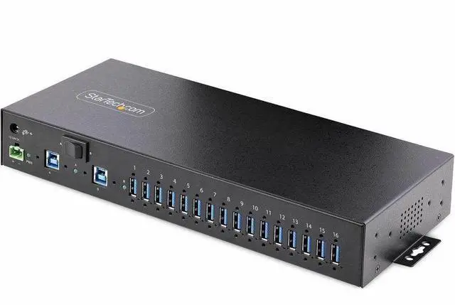 Main image of StarTech 16-Port Industrial USB 3.0 Hub 5Gbps - Mountable - Terminal Block Power Up to 120W Shared - USB Charging - Dual-Host Switch - TAA - 5G16AINDS-USB-A-HUB