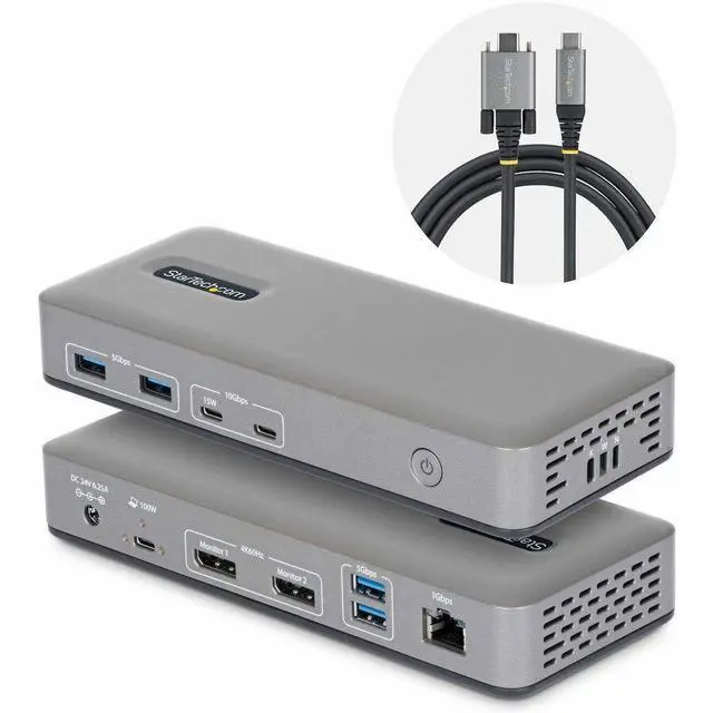Main image of StarTech Dual-Monitor USB-C Docking Station DisplayPort 4K 60Hz 100W Laptop Charging 1GbE Driverless Multi-Monitor Dock 201NUSBCDOCK
