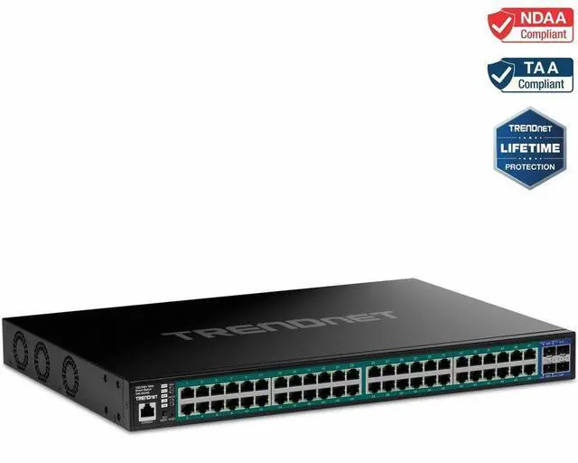 Alt view image 6 of 17 - TRENDnet 52-Port Gigabit Web Smart PoE+ Switch with 10G SFP+ Ports, TPE-3524S, 48 x Gigabit PoE+ Ports, 4 x 10G SFP+ Ports, 410W PoE Power Budget, Lifetime Protection, Black