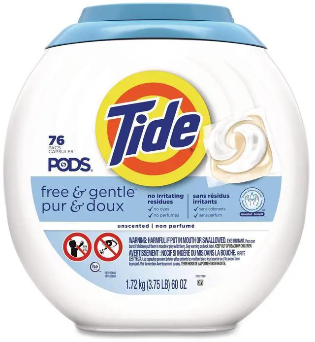 Main image of PODS Laundry Detergent Free and Gentle HE Compatible 56 oz Tub 76 Pacs/Tub 4 Tubs/Carton 80870579