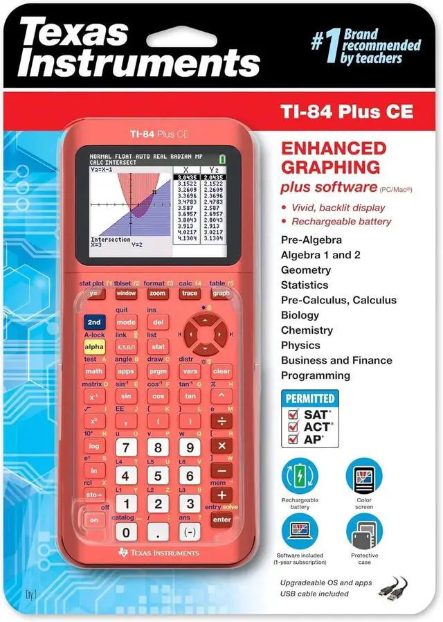 Alt view image 10 of 10 - Texas Instruments TI-84 Plus CE Graphing Calculator - Clock, Date/Time Display, Impact Resistant Cover, Slide-on Hard Case, Backlit Display - LCD - 320 x 240 - Battery Powered - Battery Included