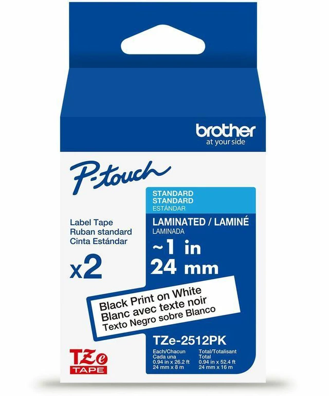 Main image of Brother Genuine P-touch TZe2512PK BK on WHT Label Tapes Laminated 24mmX8m each