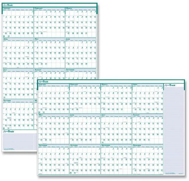 Main image of Express Track Recycled Reversible/Erasable Yearly Wall Calendar 24 x 37 White/Teal Sheets 12-Month Jan to Dec: 2026 392