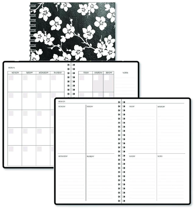 Main image of Recycled Non-Dated Monthly/Weekly Planner Cherry Blossoms Black/White Cover Undated 212152