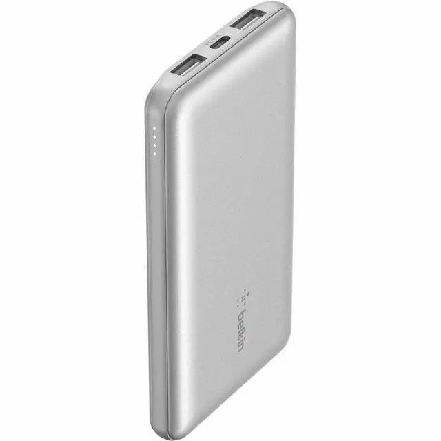 Alt view image 6 of 17 - Belkin 15W 3-port USB Power Bank - 10K mAh - 2xUSB-A (12W), 1xUSB-C (15W) - Portable Charger - w/ USB-A to USB-C Cable - Silver - For iPhone, iPad, AirPod, Smartwatch, Smartphone - 10000 mAh - 3 x USB