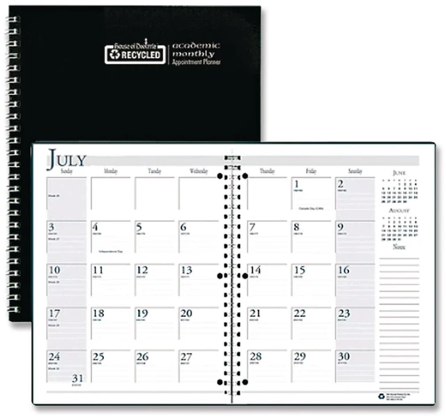 Main image of Recycled Three-Hole Punched Wirebound Academic Monthly Planner 11 x 8.5 Black Cover 14-Month: July 2025 to Aug 2026 26302