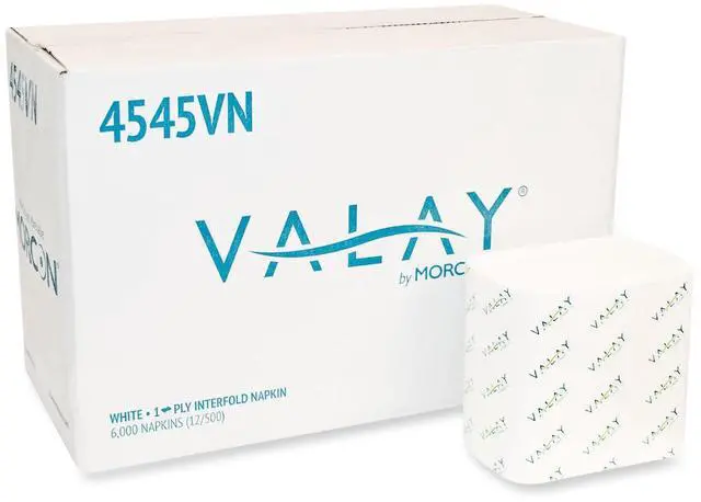 Main image of Valay Interfolded Napkins 1-Ply White 6.5 x 8.25 6000/Carton 4545VN