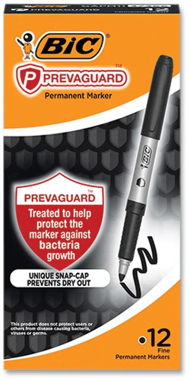 Main image of BIC PrevaGuard Permanent Marker Fine Tip Black 12Ct GAPM11BLK