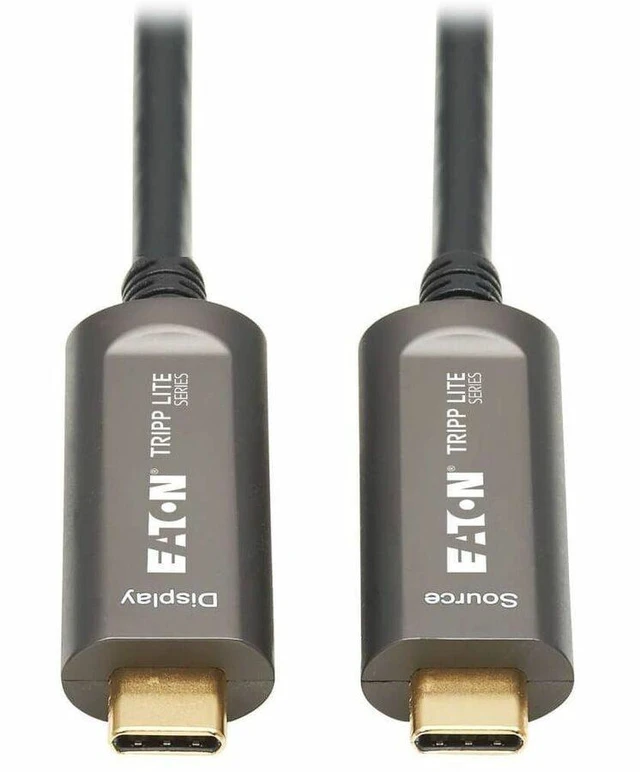 Main image of Eaton Tripp Lite USB-C to USB-C Plenum-Rated Fiber Active Optical Cable (AOC) - 4K 60 Hz - HDR - 4:4:4 - M/M - Black - 15 m (49 ft.) - Video-Only - U420F-15M-V