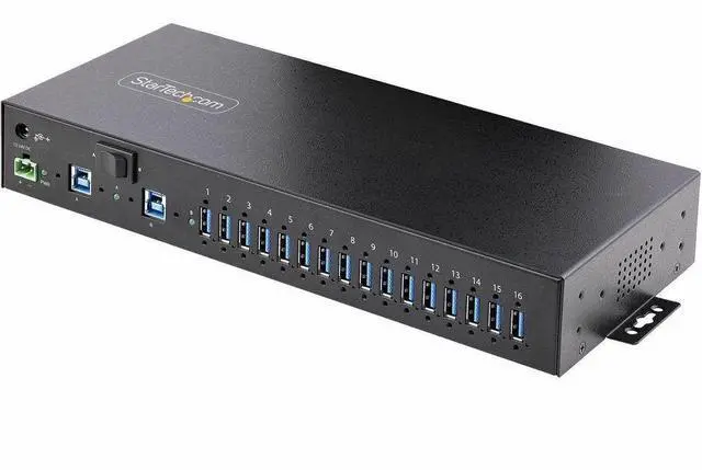Main image of StarTech 16-Port Industrial USB 5Gbps Hub with Power Adapter - Mountable - Terminal Block Power - USB Charging - Dual-Host Hub/Switch (S5G16AINDS-USB-A-HUB)
