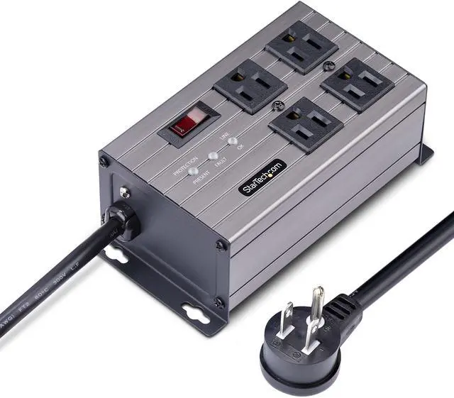 Alt view image 6 of 7 - StarTech 4-Outlet Industrial Power Strip 125V/15A 4N515S8-POWER-STRIP