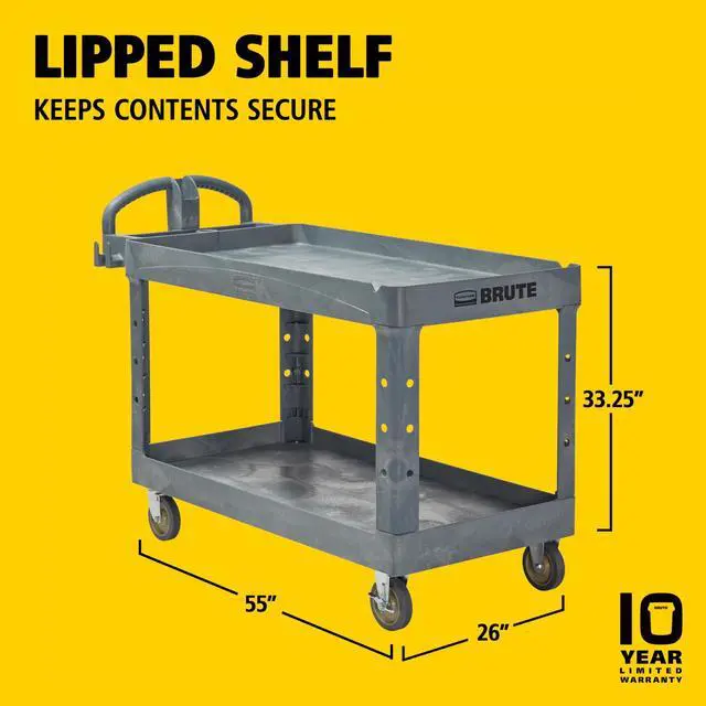 Alt view image 7 of 7 - BRUTE Heavy-Duty Ergo Handle Utility Cart Plastic 2 Shelves 750 lb Capacity 26" x 55" x 33.25" Gray 2192463