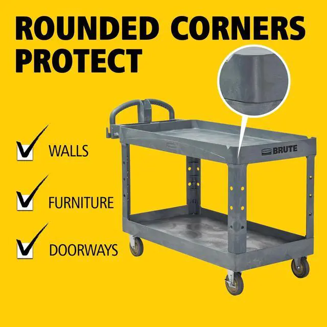 Alt view image 4 of 7 - BRUTE Heavy-Duty Ergo Handle Utility Cart Plastic 2 Shelves 750 lb Capacity 26" x 55" x 33.25" Gray 2192463