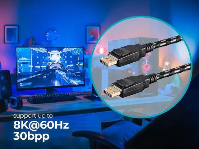 Alt view image 17 of 18 - Monoprice Braided DisplayPort 1.4 Cable - 10 Feet - Gray, 8K Capable For Graphic Design, TV Walls and PC Gaming