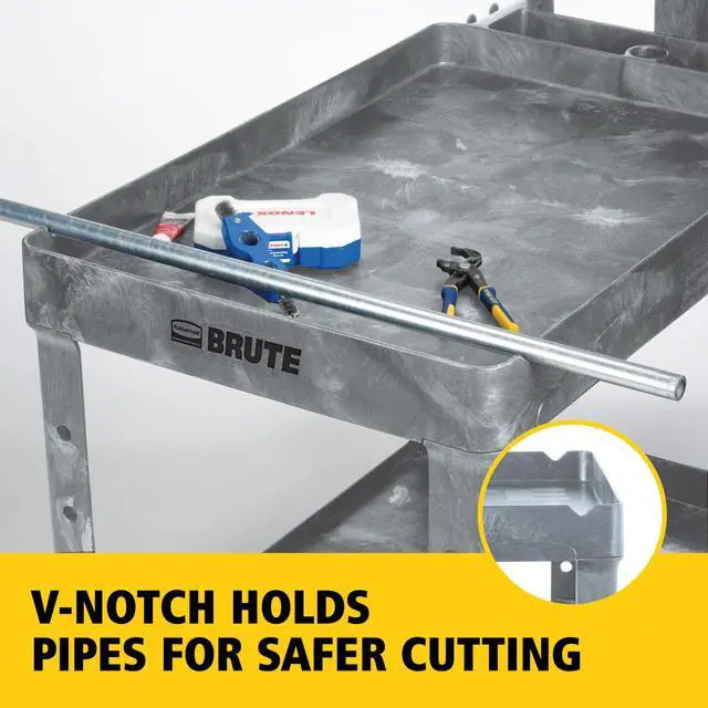 Alt view image 6 of 7 - BRUTE Heavy-Duty Ergo Handle Utility Cart Plastic 2 Shelves 750 lb Capacity 26" x 55" x 33.25" Gray 2192463