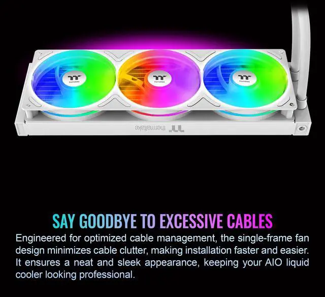 Alt view image 17 of 20 - Thermaltake TH360 V3 Ultra ARGB CPU Liquid Cooler; Intel/AMD; 1x360mm 500~2500rpm Single Frame ARGB Fan; 360mm Radiator; 3.95" TFT 720x720p LCD; Rotatable Pump Head; TT LCD Screen Control; Snow; CL-W476-PL12SW-A